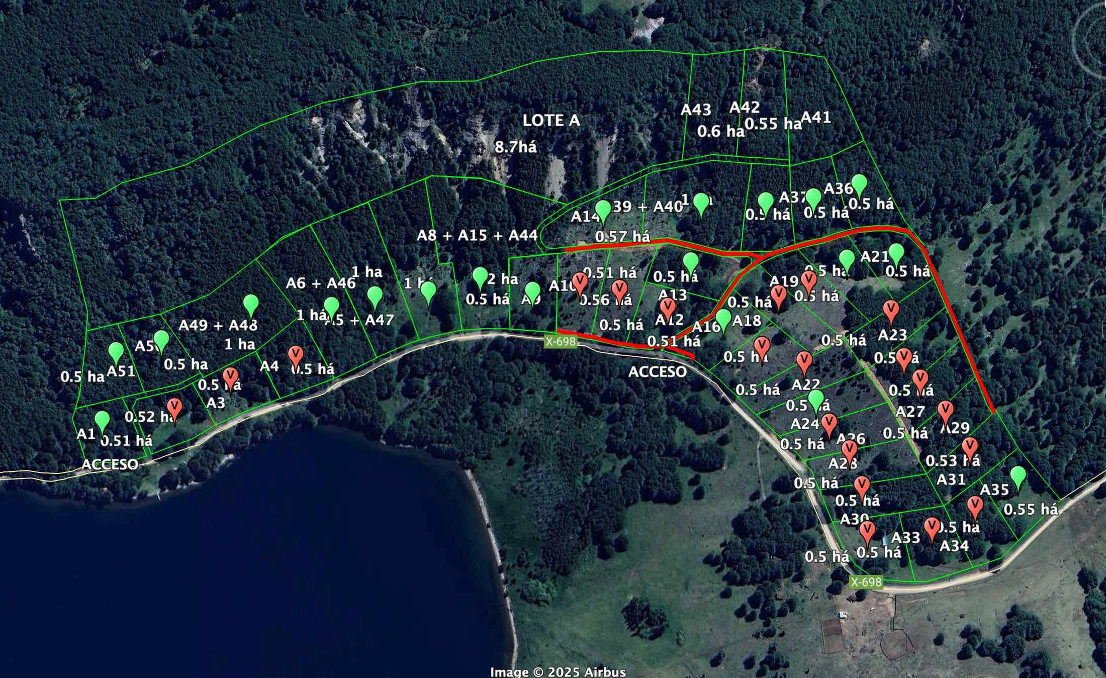 Plano referencial de las parcelas del proyecto Lago Monreal